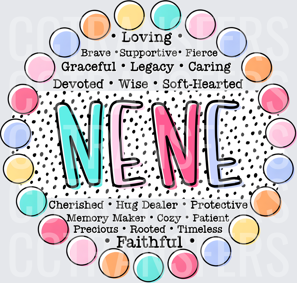 Nene Loving Brave Faithful Word Circle Pastel Dots (DTF)