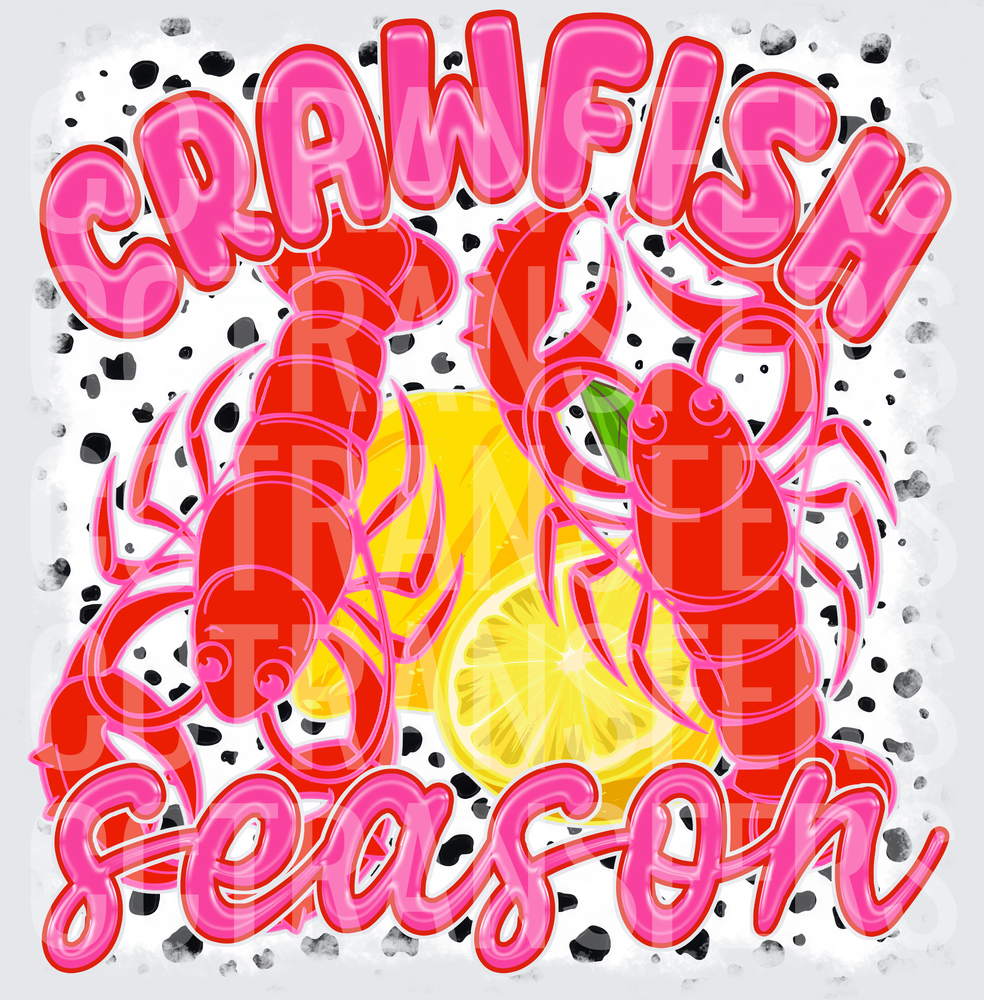 Crawfish Season Red Crawfish Lemon Slice Speckle Design (DTF)