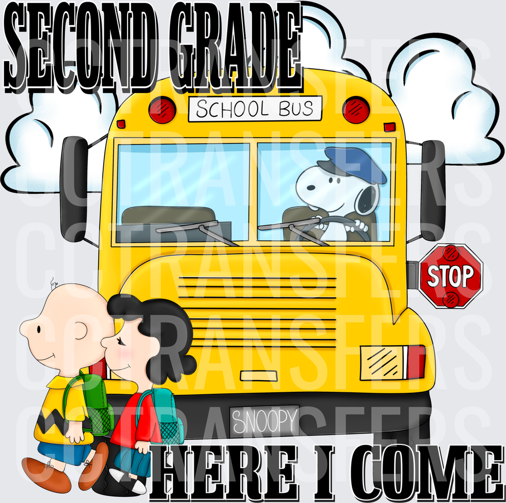 Second Grade Here I Come Peanuts School Bus (DTF)