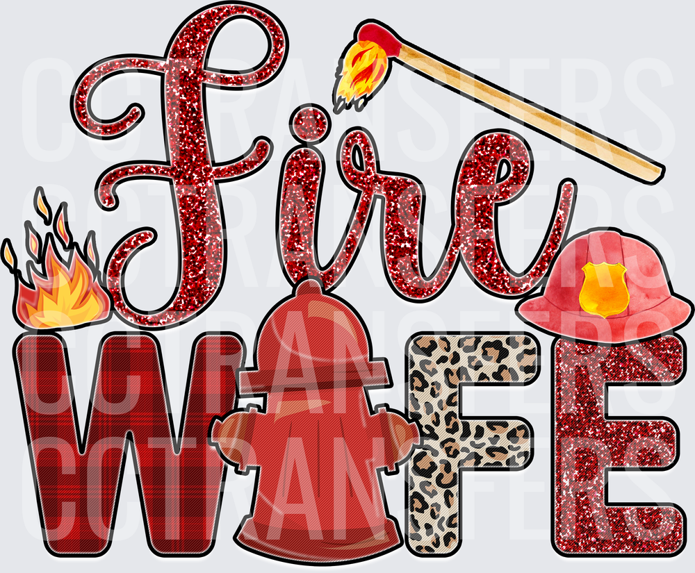 Fire Wife Glitter Plaid Leopard Firefighter Design (DTF)