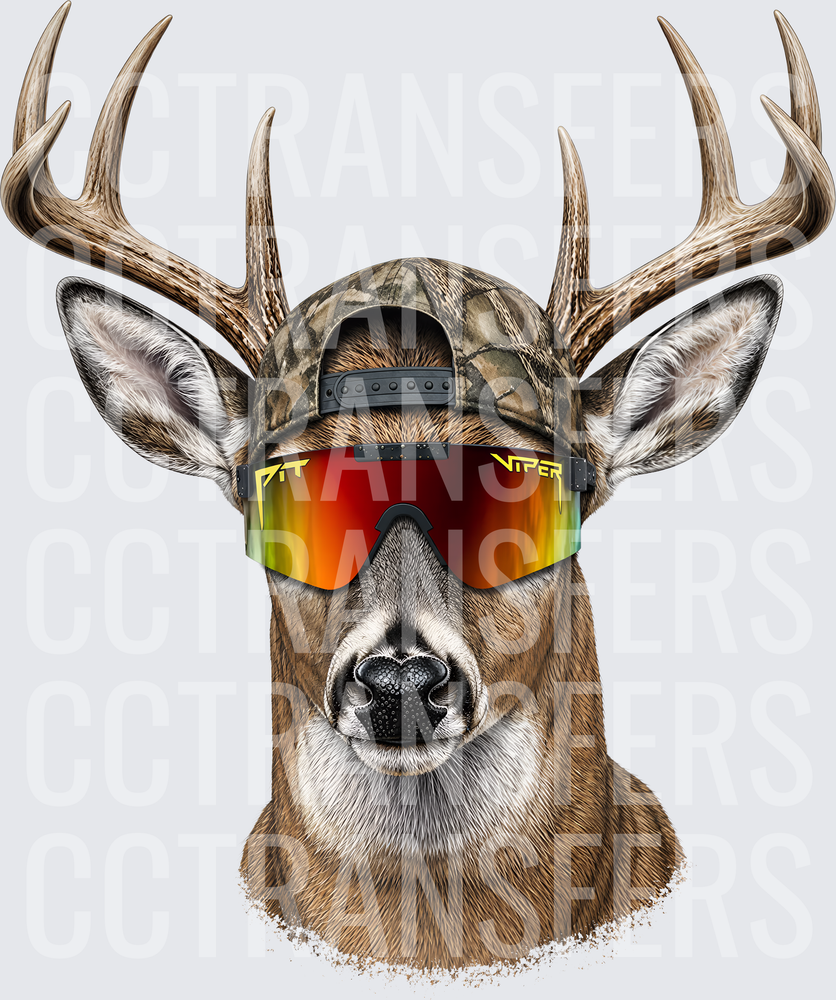 Cool Buck Deer Camo Snapback Red Mirrored Shades (DTF)