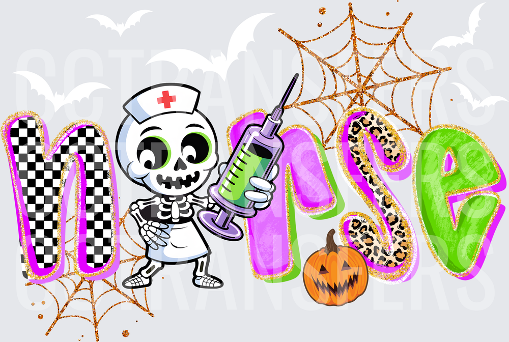 Halloween Skeleton Nurse with Syringe and Pumpkin (DTF)