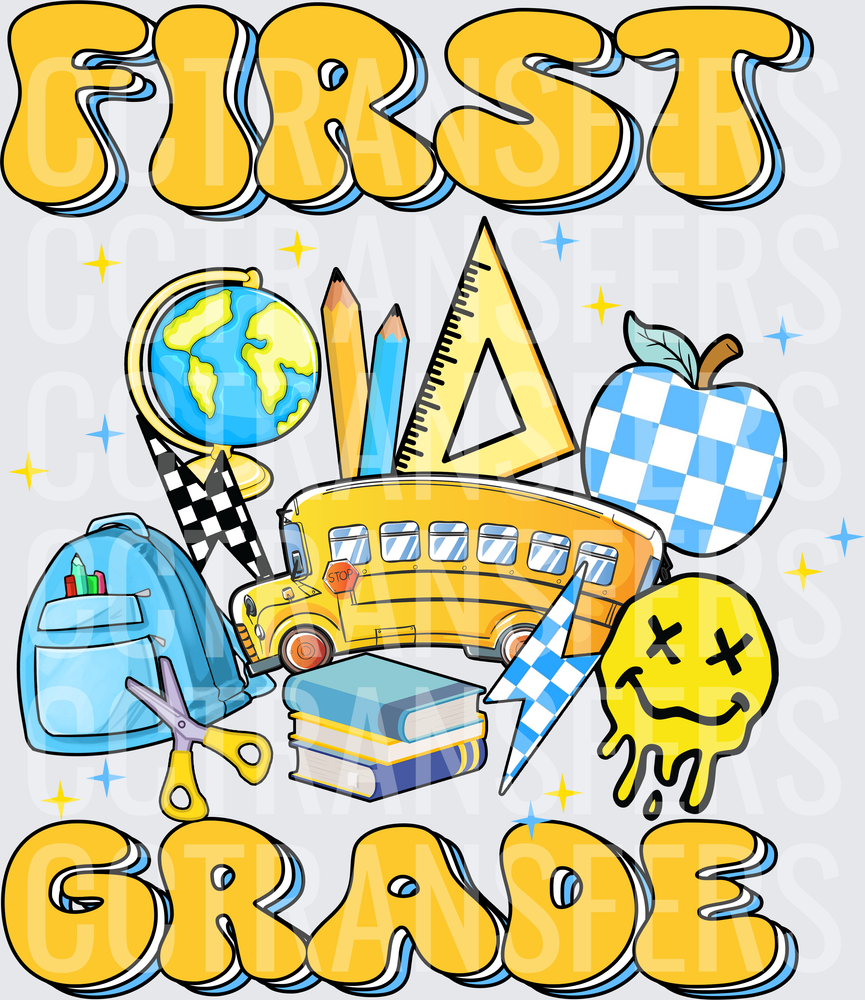 First Grade Retro School Supplies Back to School (DTF)
