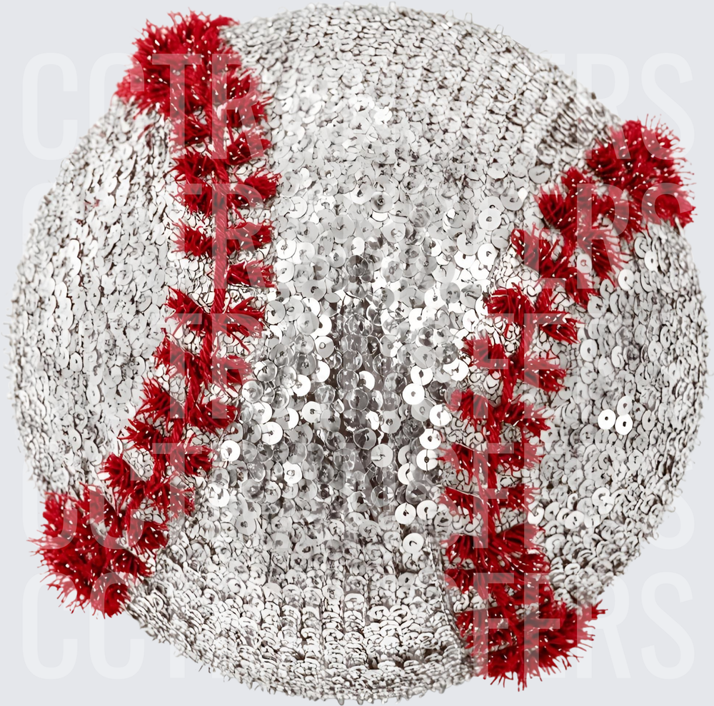 Glam Sequin Baseball with Red Fringe Stitching (DTF)
