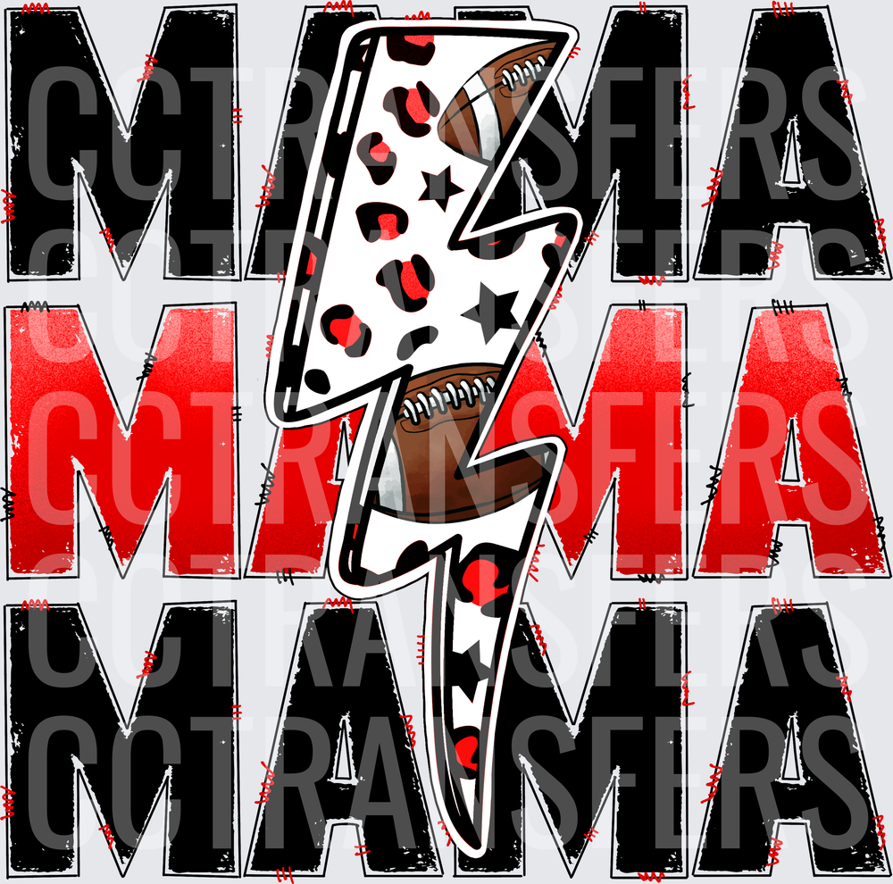 Football Mama Lightning Bolt Leopard Print Stacked (DTF)