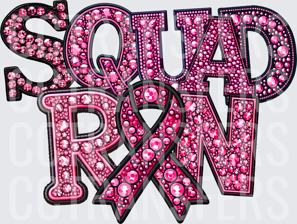 Squad Ron Pink Rhinestone Awareness Ribbon Bling (DTF)