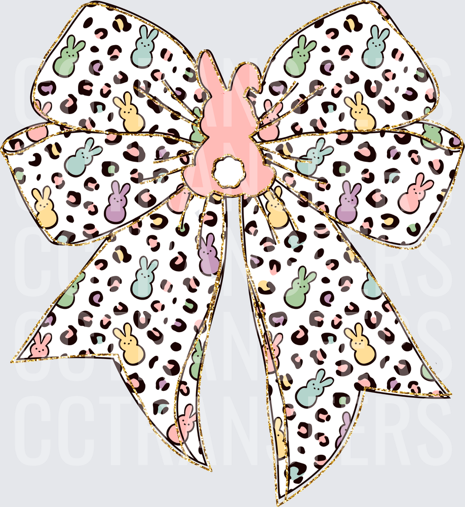 Leopard Print Bow with Pastel Easter Bunnies (DTF)