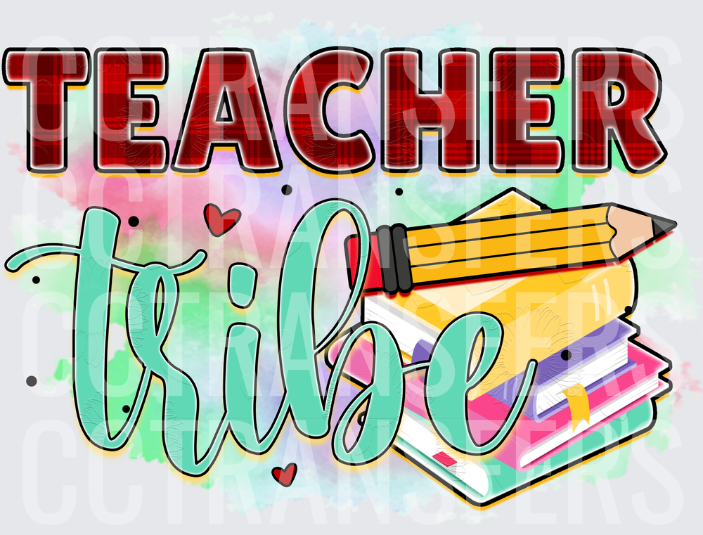 Teacher Tribe Red Plaid Books and Pencil Design (DTF)