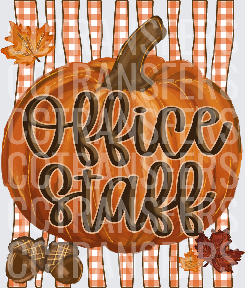 Office Staff Fall Pumpkin Gingham Leaves Acorns (DTF)