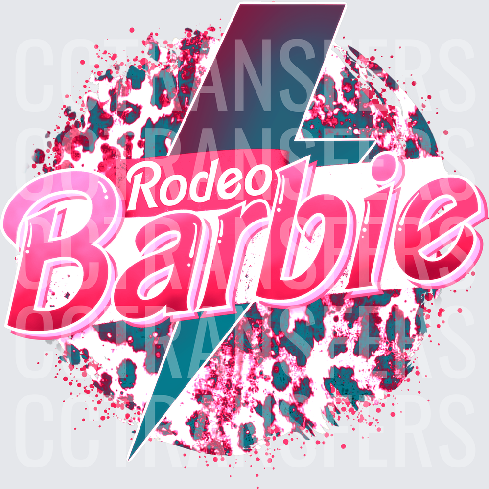 Rodeo Barbie Lightning Bolt Leopard Print Pink Design (DTF)