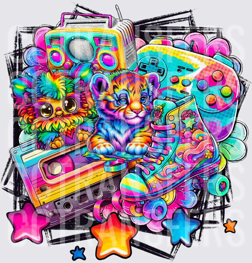 Retro 90s Rainbow Tiger Cub Furby Boombox Roller Skate (DTF)