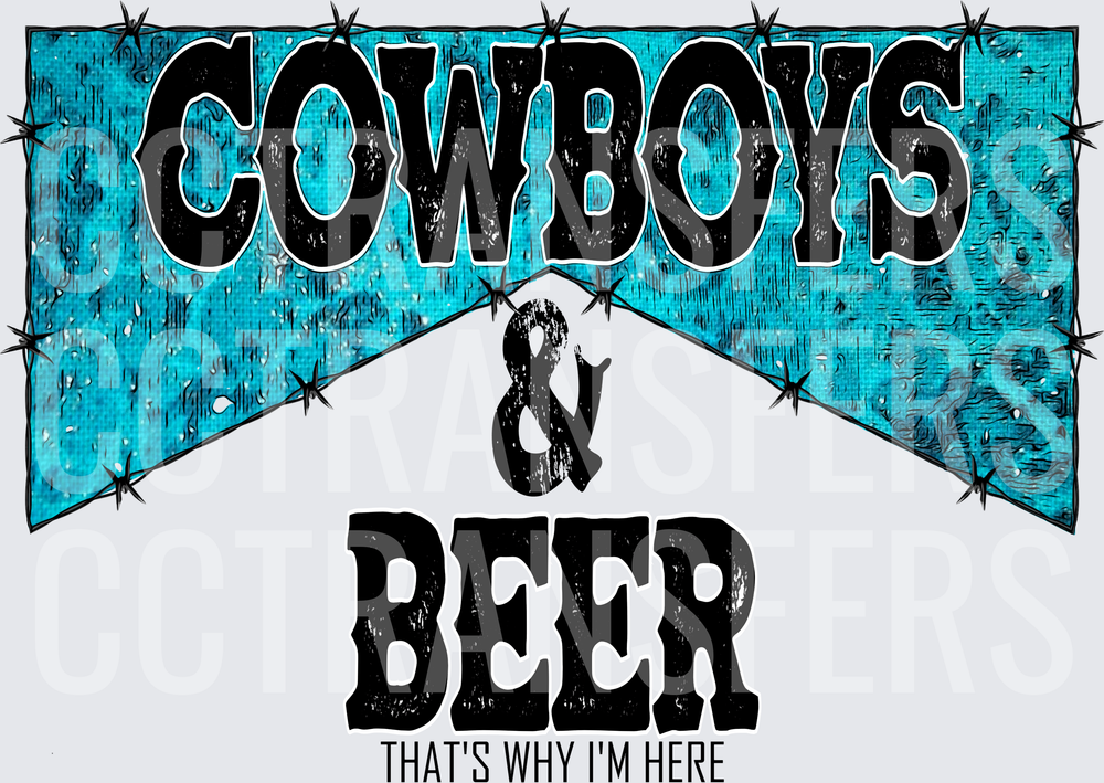 Cowboys & Beer That's Why I'm Here Turquoise Banner (DTF)