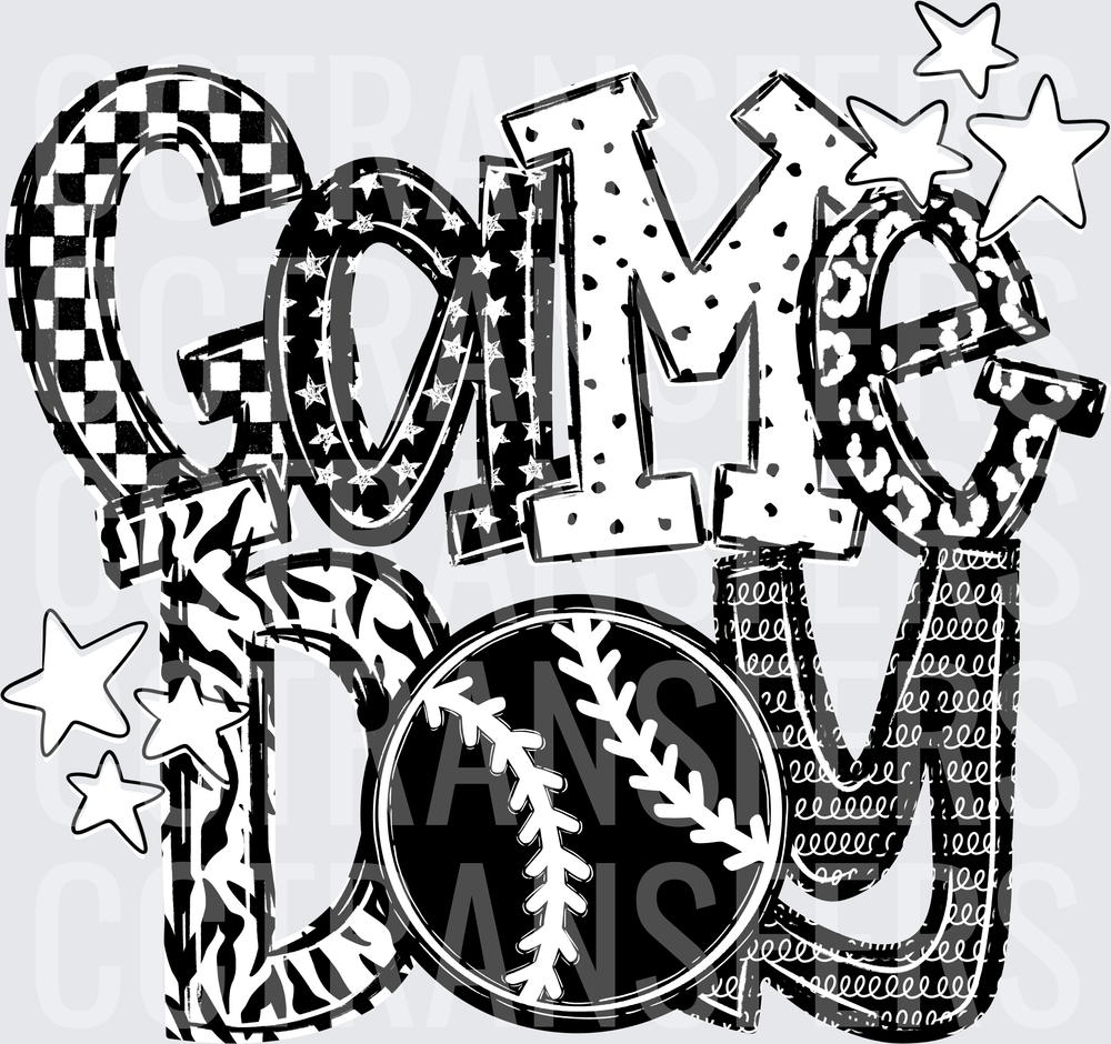 Game Day Baseball Mixed Pattern Bold Lettering Stars (DTF)