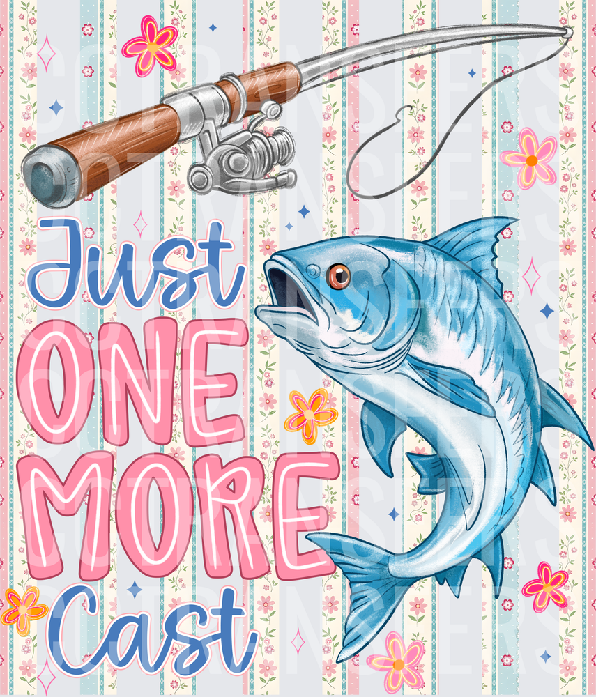 Just One More Cast Fishing Rod Blue Fish Floral (DTF)