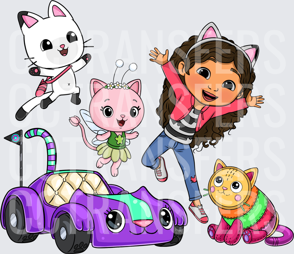 Curly Hair Girl Cat Ears Fairy Cat Purple Car Friends (DTF)