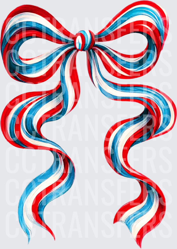 Patriotic Red White Blue Striped Ribbon Bow (DTF)