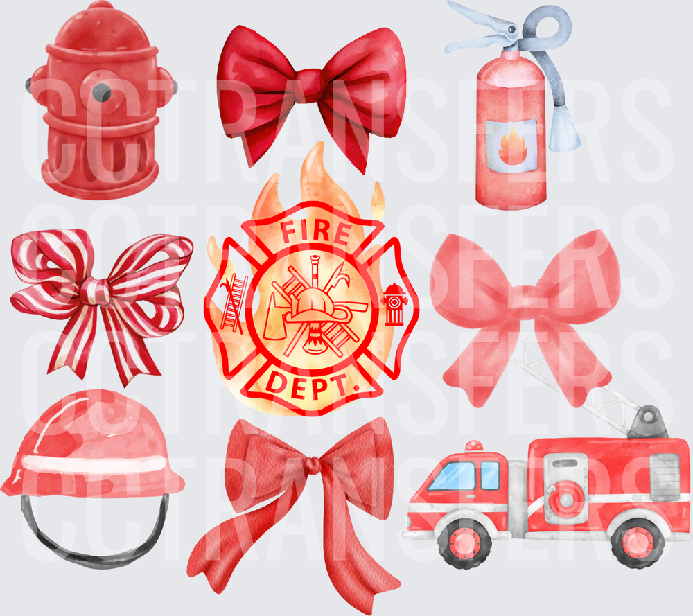 Watercolor Fire Dept Maltese Cross Bows & Equipment Bundle (DTF)