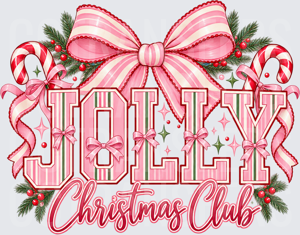 Jolly Christmas Club Pink Bow Candy Cane Holiday (DTF)