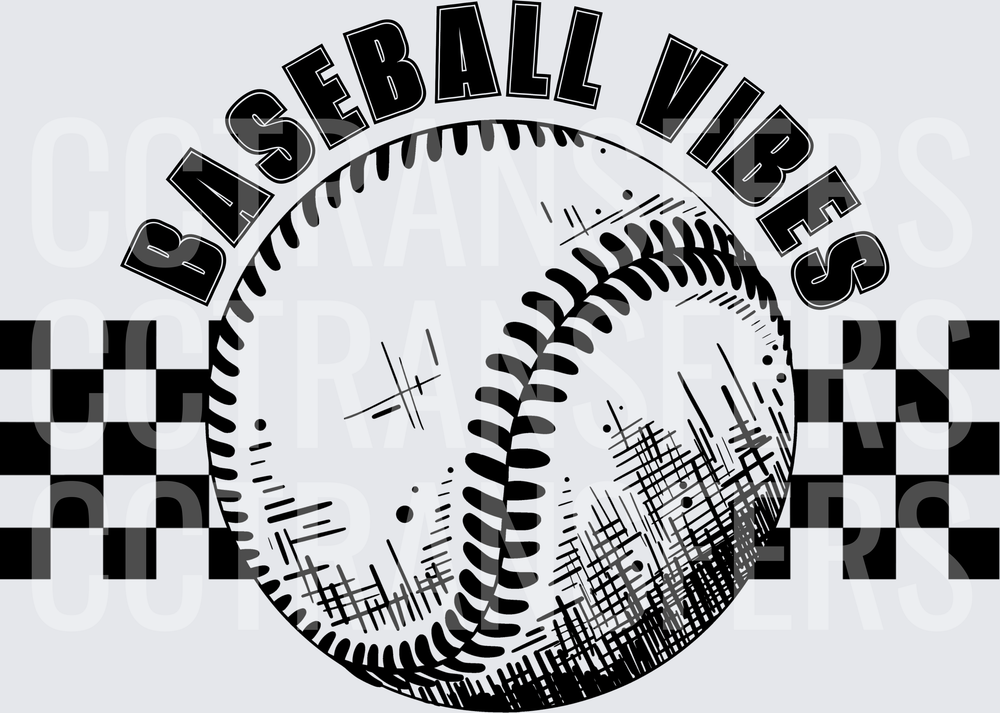Baseball Vibes Checkered Baseball Graphic (DTF)