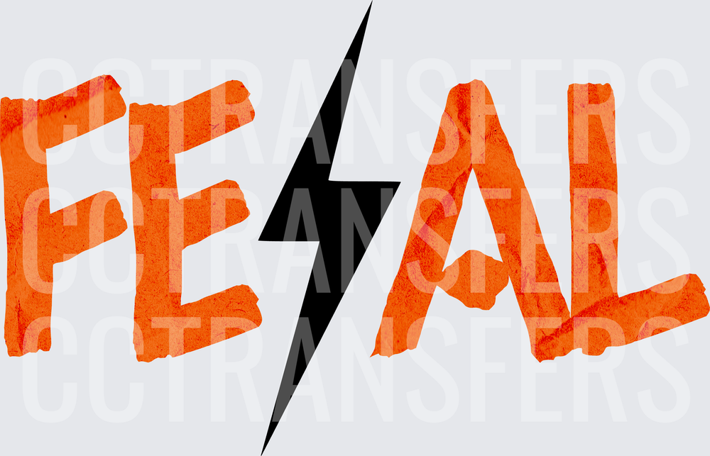 Bold Orange Grunge Letter FEAL with Lightning Bolt (DTF)