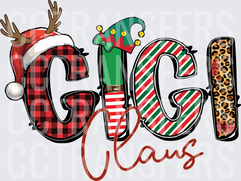 Gigi Claus Buffalo Plaid Leopard Christmas Holiday (DTF)