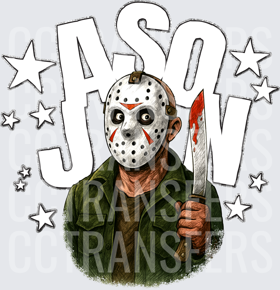Hockey Mask Killer Bloody Machete Stars (DTF)