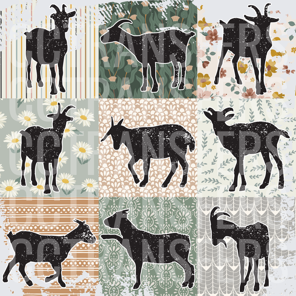 Rustic Goat Silhouette Patchwork Quilt Pattern (DTF)