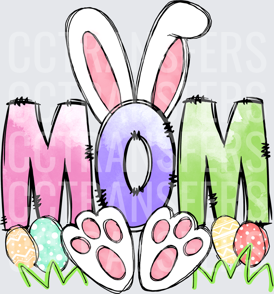 Easter Mom Bunny Ears Paws Colorful Eggs (DTF)