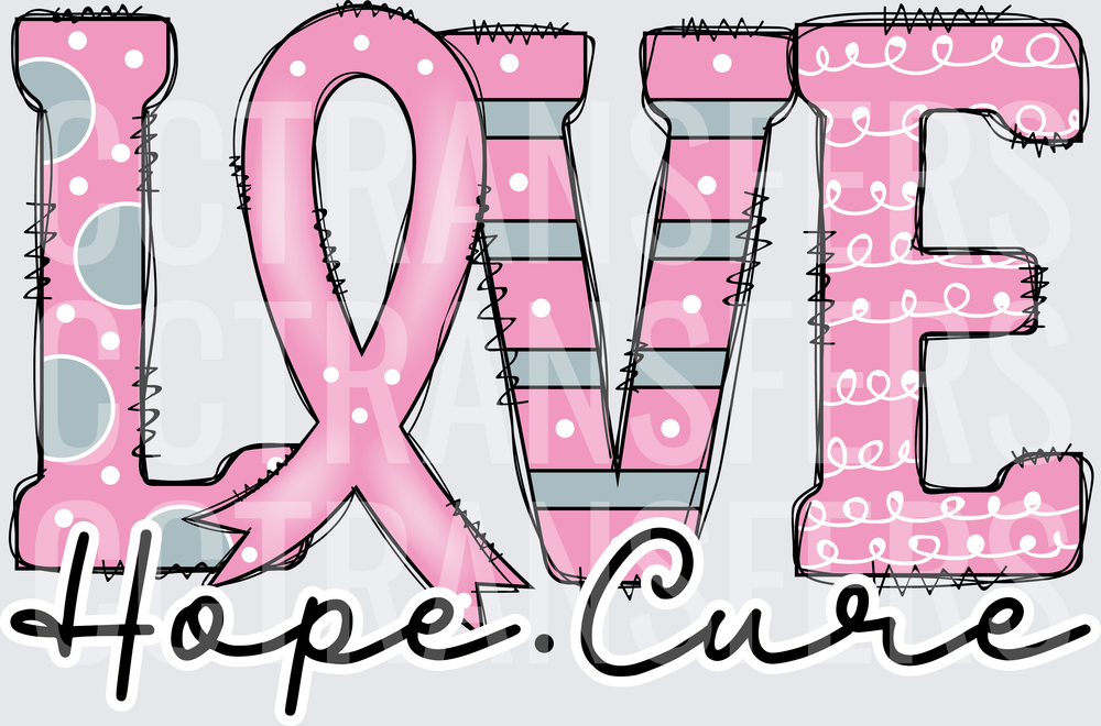 LOVE Hope Cure Pink Ribbon Awareness Patchwork Letters (DTF)