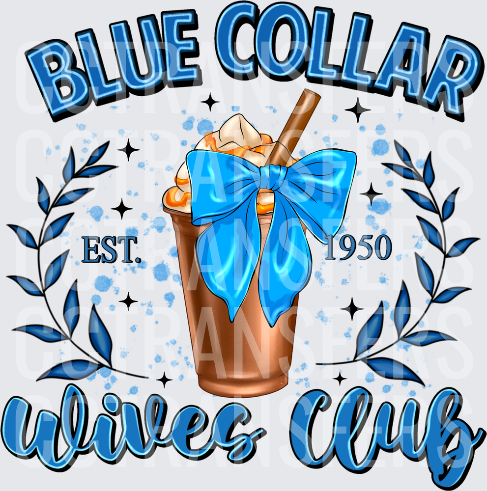 Blue Collar Wives Club Est. 1950 Iced Coffee Blue Bow (DTF)