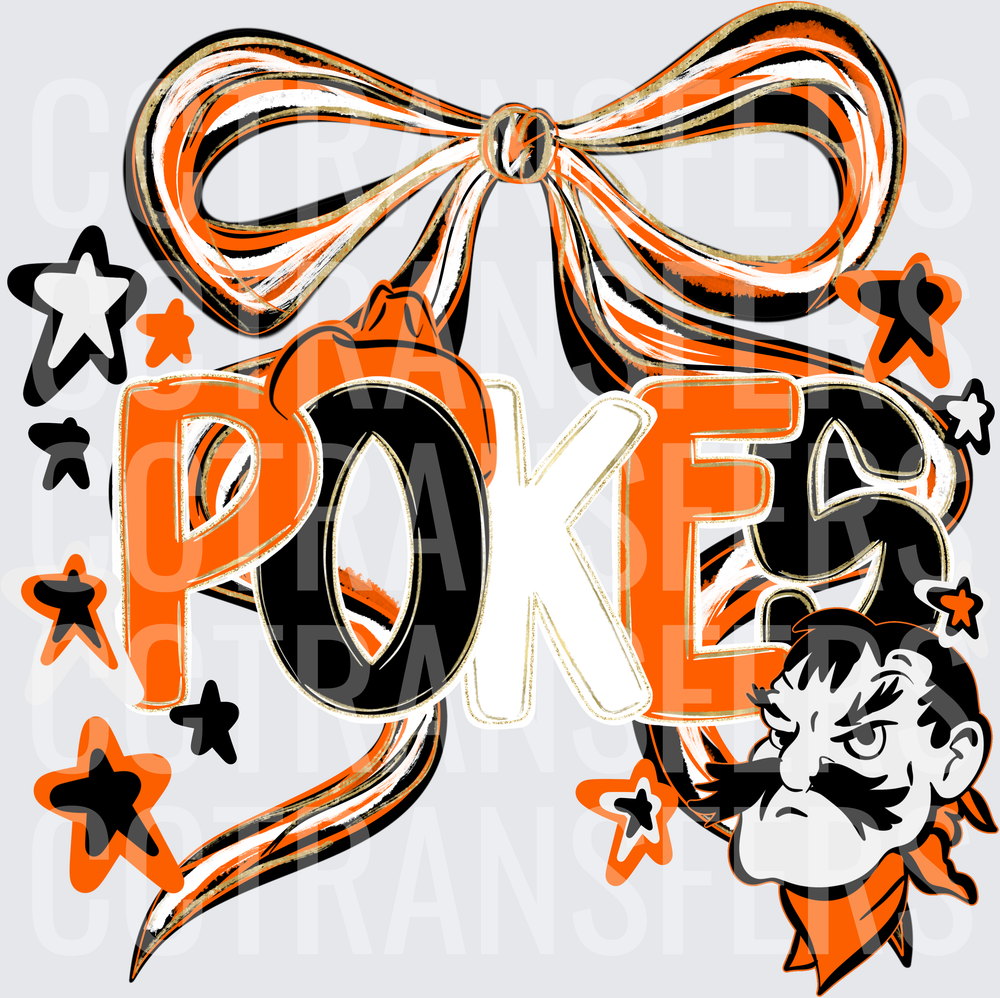Pokes Mascot Cowboy Orange Black Bow Stars (DTF)