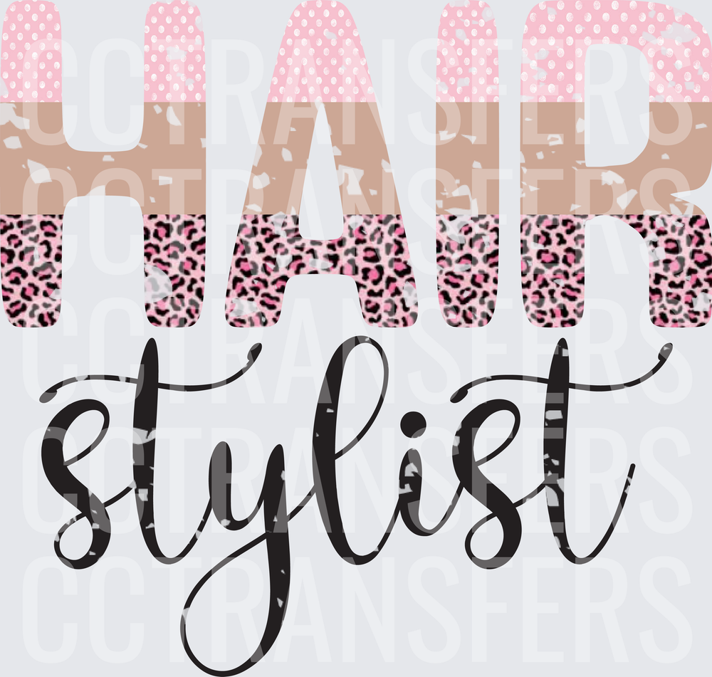 Hair Stylist Pink Leopard Polka Dot Bold Lettering (DTF)