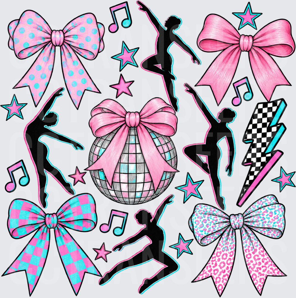 Pink Coquette Dance Bows Disco Ball Stars Music Notes (DTF)