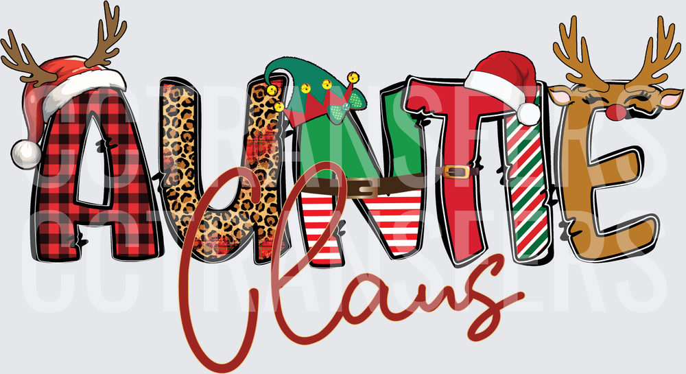 Auntie Claus Christmas Holiday Lettering Design (DTF)