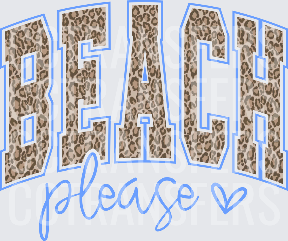Beach Please Heart Leopard Print Varsity Letter Design (DTF)