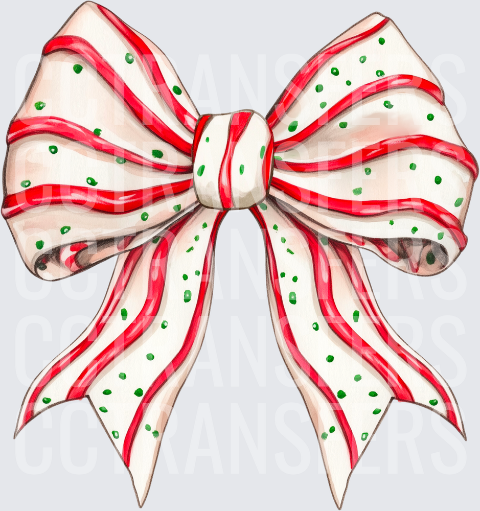 Watercolor Christmas Bow Red Stripe Green Dots (DTF)