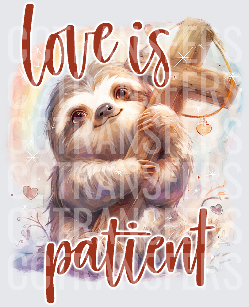 Love Is Patient Cute Sloth Hugging Cross (DTF)