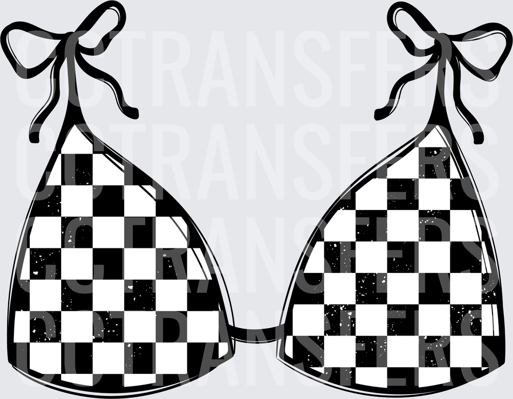 Black White Checkered Bikini Top with Bow Ties (DTF)