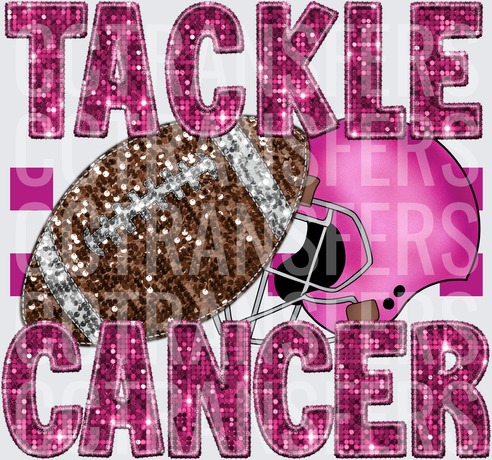 Tackle Cancer Pink Sequin Football Helmet (DTF)