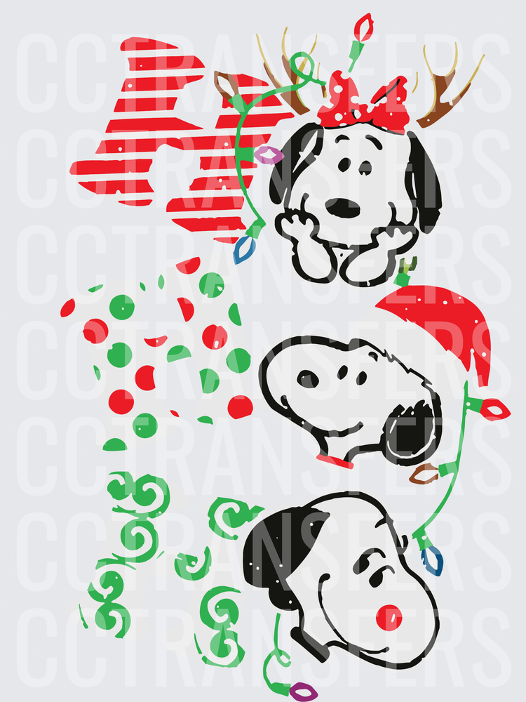 Ho Ho Ho Christmas Beagle Trio with Lights and Santa Hat (DTF)