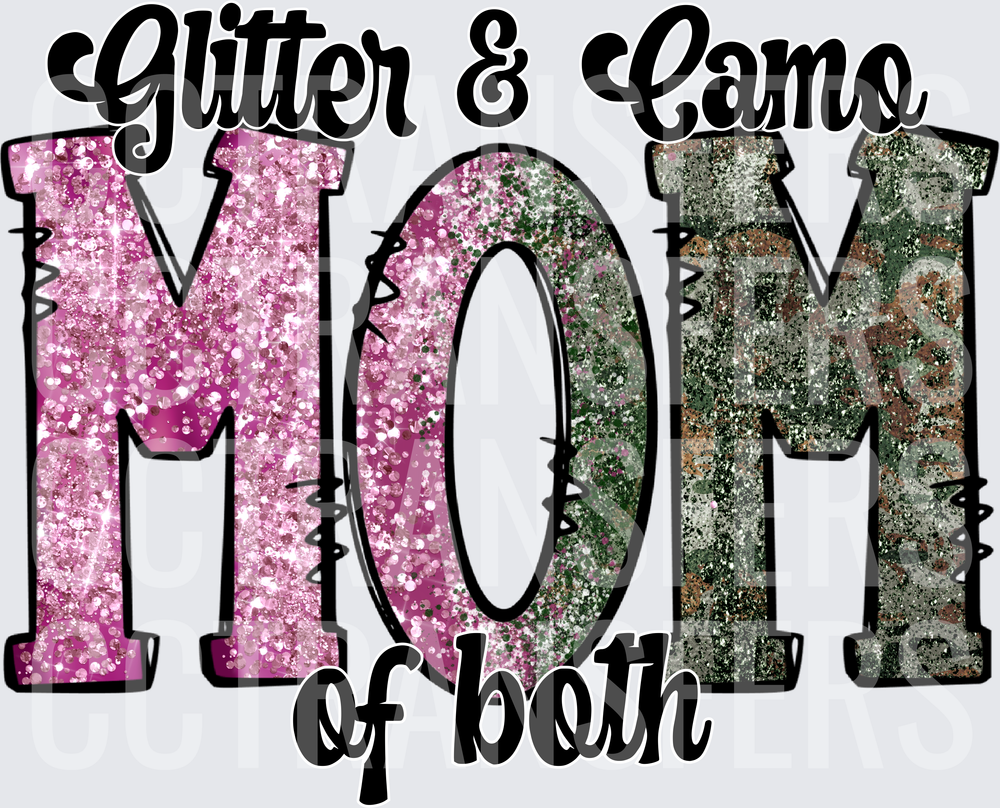 Glitter & Camo MOM of Both Pink Green Split Letters (DTF)
