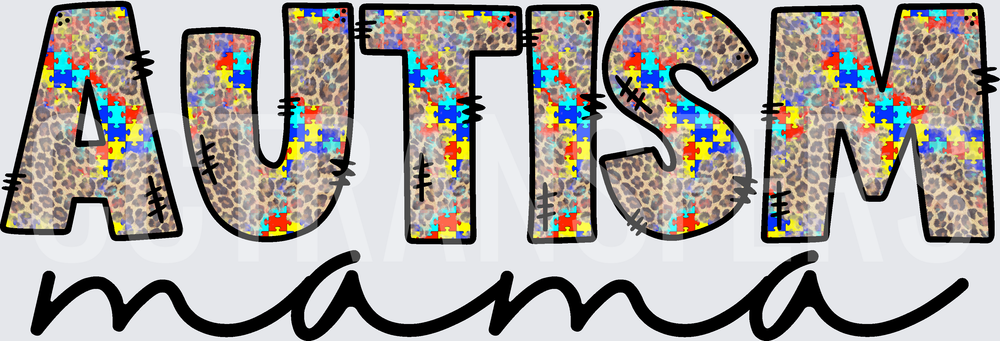 Autism Mama Leopard Print Puzzle Piece Letters (DTF)