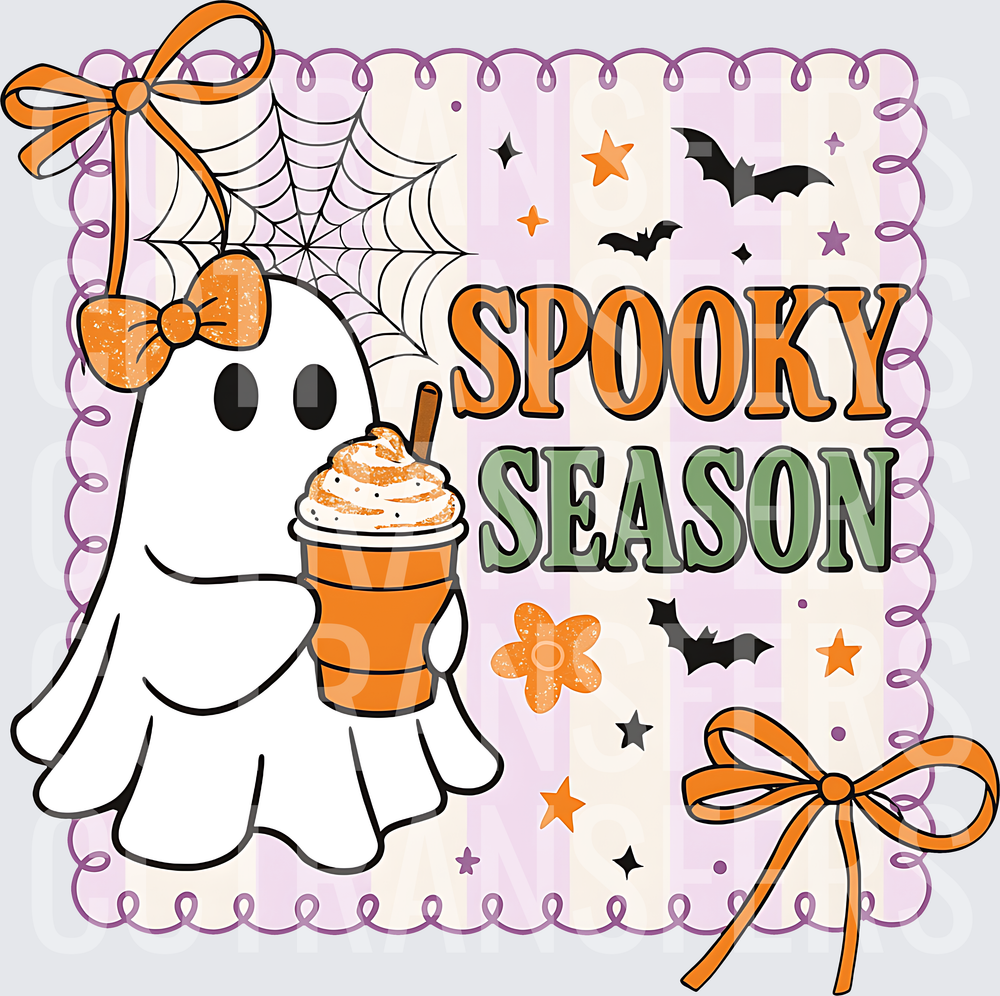 Spooky Season Cute Ghost with Pumpkin Spice Latte (DTF)