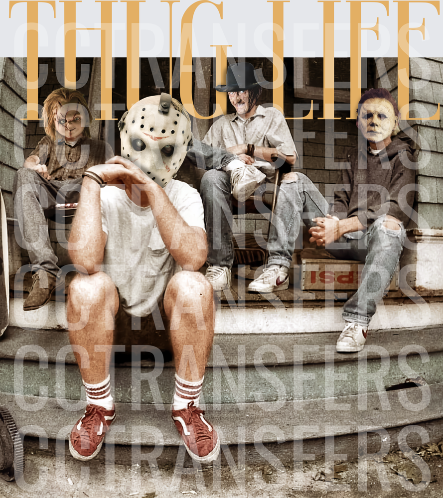 Thug Life Horror Villains Hanging on Porch Steps (DTF)