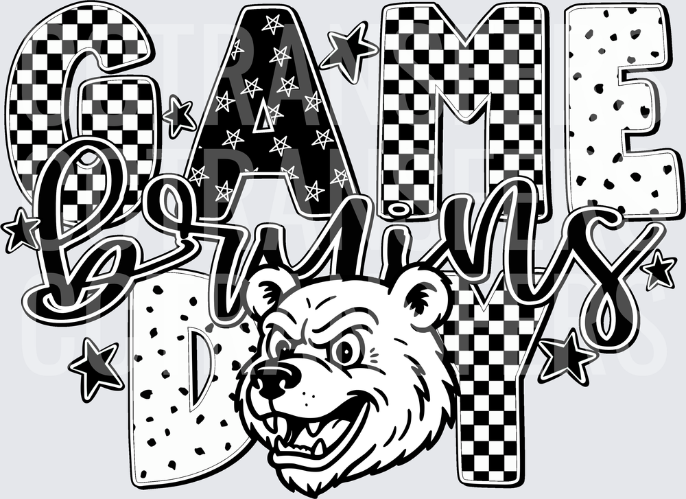 Game Day Bears Checkered Star Pattern Bold Script (DTF)
