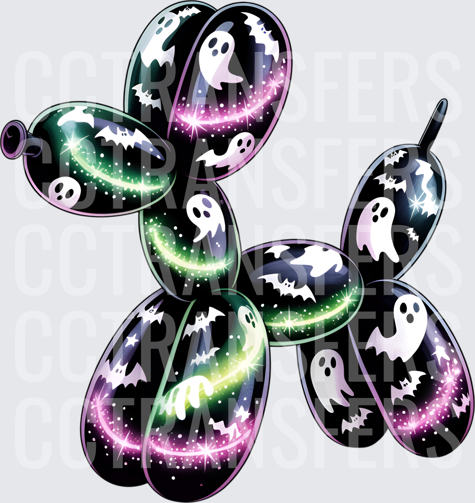 Galaxy Halloween Balloon Dog with Ghosts and Bats (DTF)