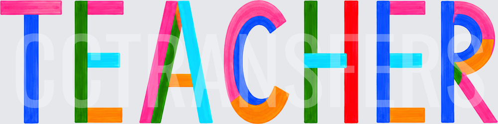 Colorful Bold TEACHER Block Letters Multicolor Design (DTF)