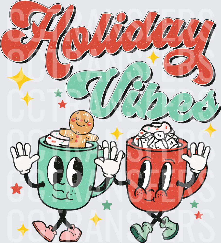 Holiday Vibes Retro Dancing Mugs with Gingerbread Man (DTF)