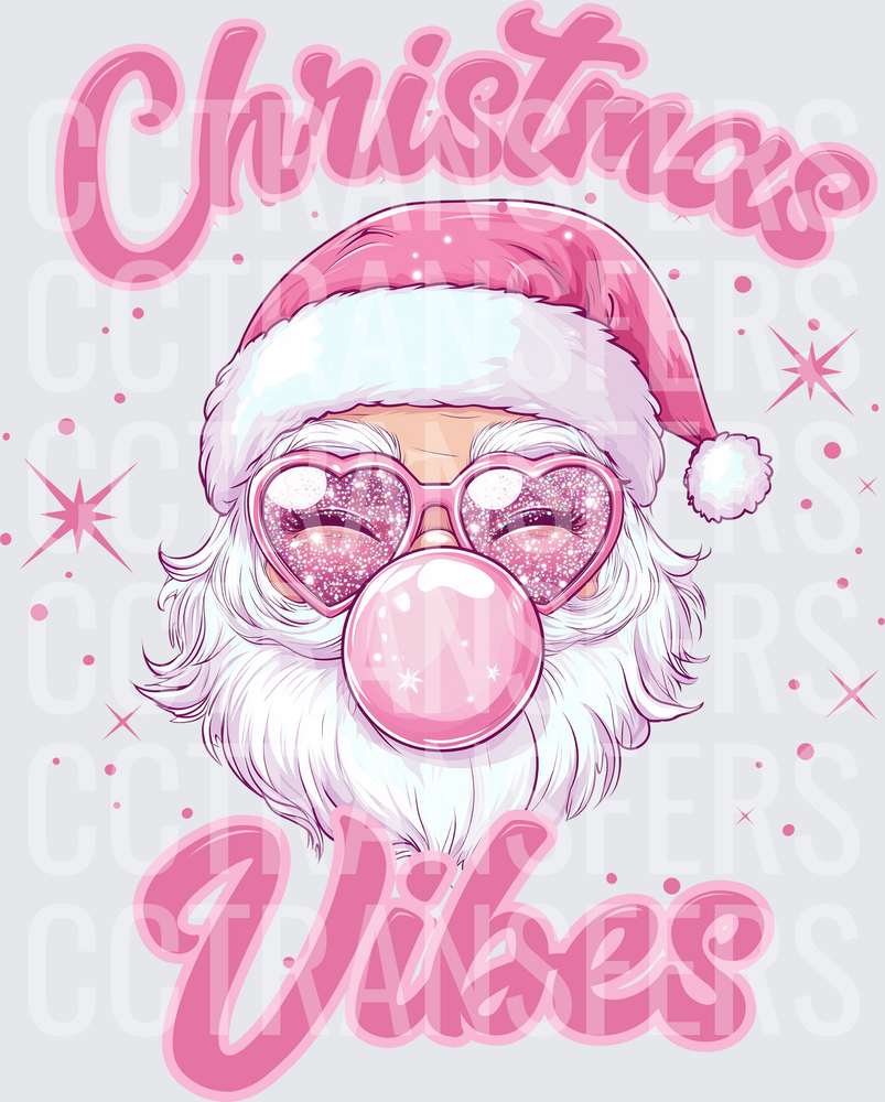Christmas Vibes Pink Santa Bubblegum Heart Sunglasses (DTF)