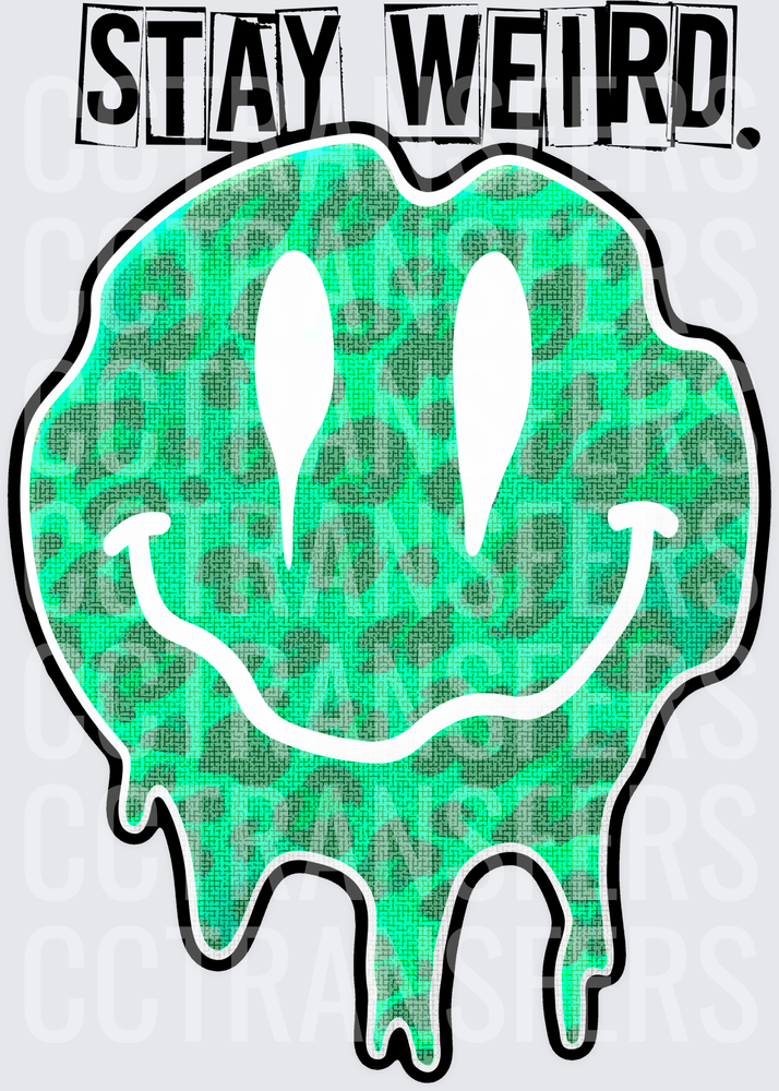 Stay Weird Melting Smiley Teal Leopard Print (DTF)
